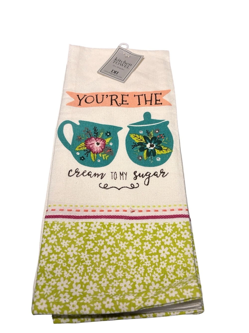 DII You're the Cream to my Sugar Floral Kitchen Dish Towel 18x28 NWT